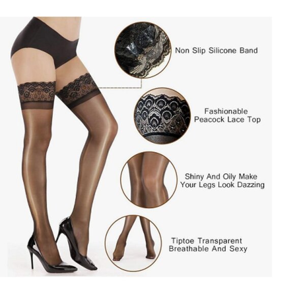 NBW 4 pairs of Arrusa shiny nylon stay up stockings - Picture 6 of 6